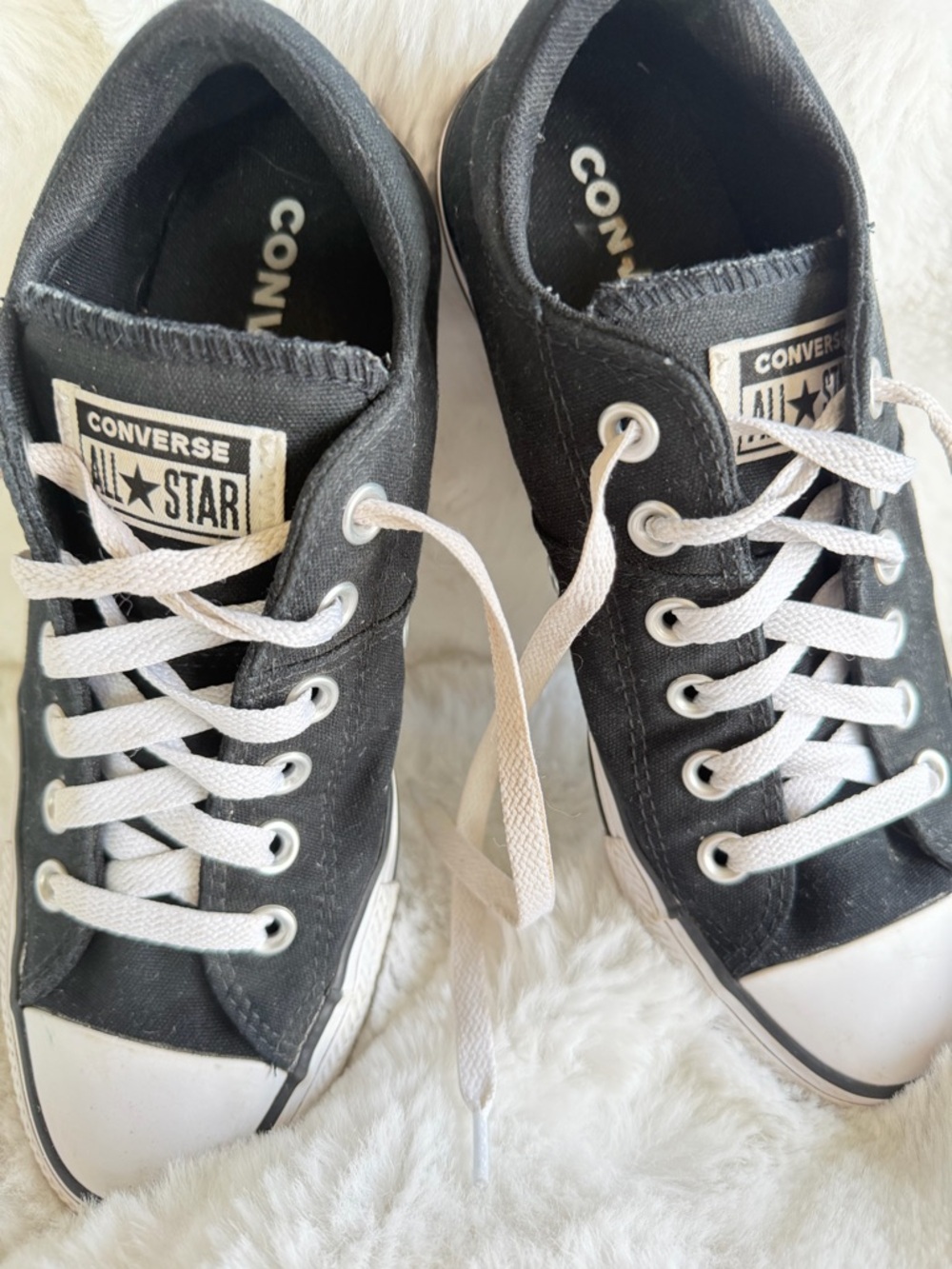 Converse Black Canvas Low-Top Sneakers with White Accents - Picture 2 of 14